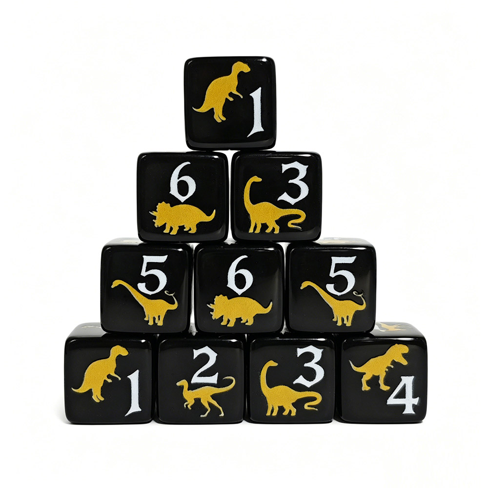 Board Game Print - 12 Buah Dadu Akrilik Dinosaurus Hitam