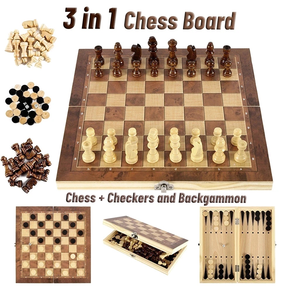 Board Game Quacks - Set Catur, Backgammon, dan Checker Kayu
